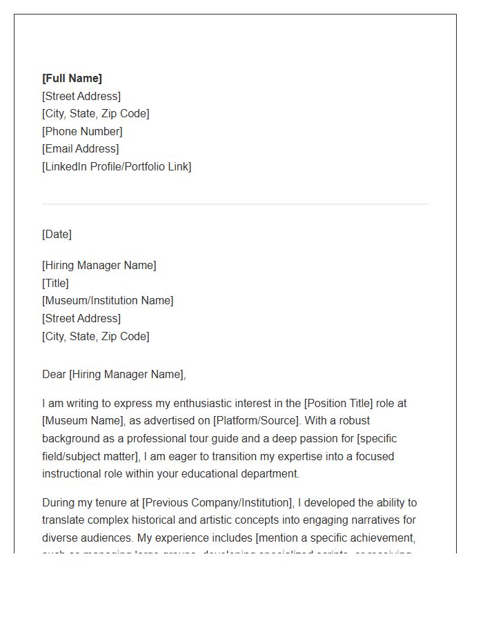 Professional Tour Guide To Museum Instructor Cover Letter Template