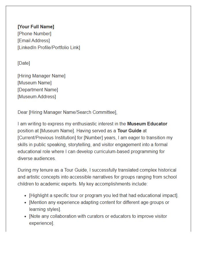 Tour Guide To Museum Educator Cover Letter Template