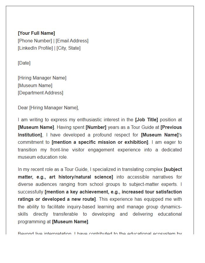 Transitioning From Tour Guide To Museum Education Cover Letter Template
