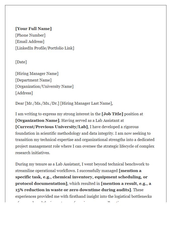 Academic Lab Assistant Shifting To Research Project Manager Cover Letter Template