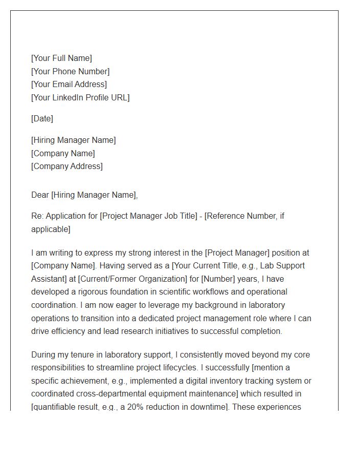 Lab Support Assistant Shifting To Research Project Manager Cover Letter Template