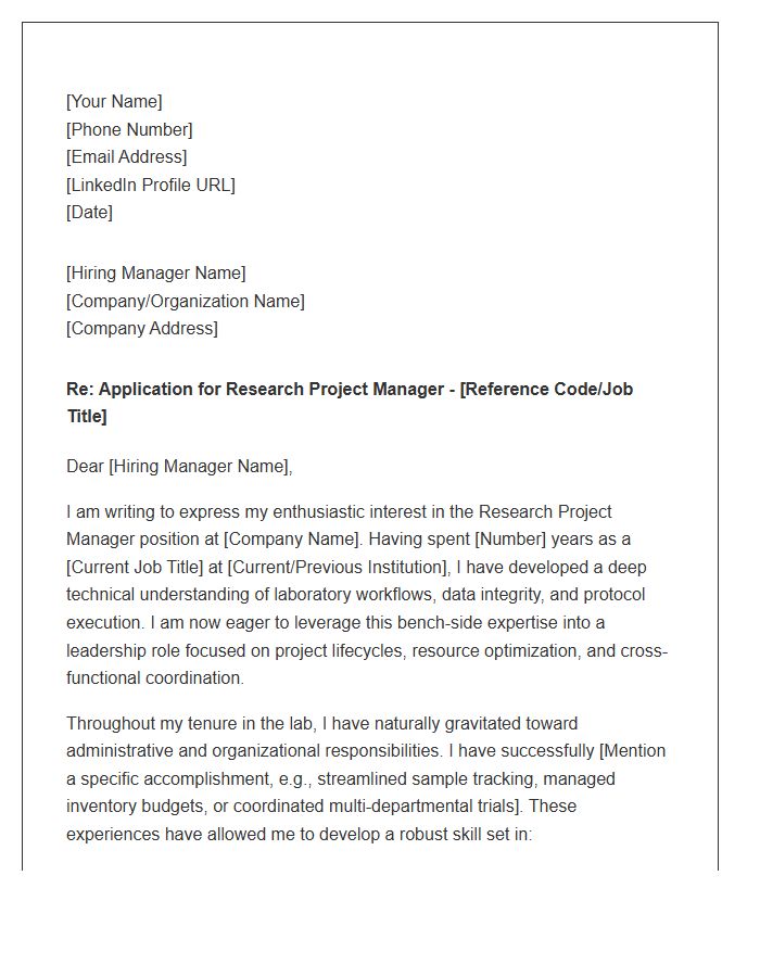 Lab Technician Shifting To Research Project Management Cover Letter Template