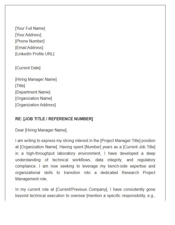 Laboratory Staff Shifting To Research Project Management Cover Letter Template