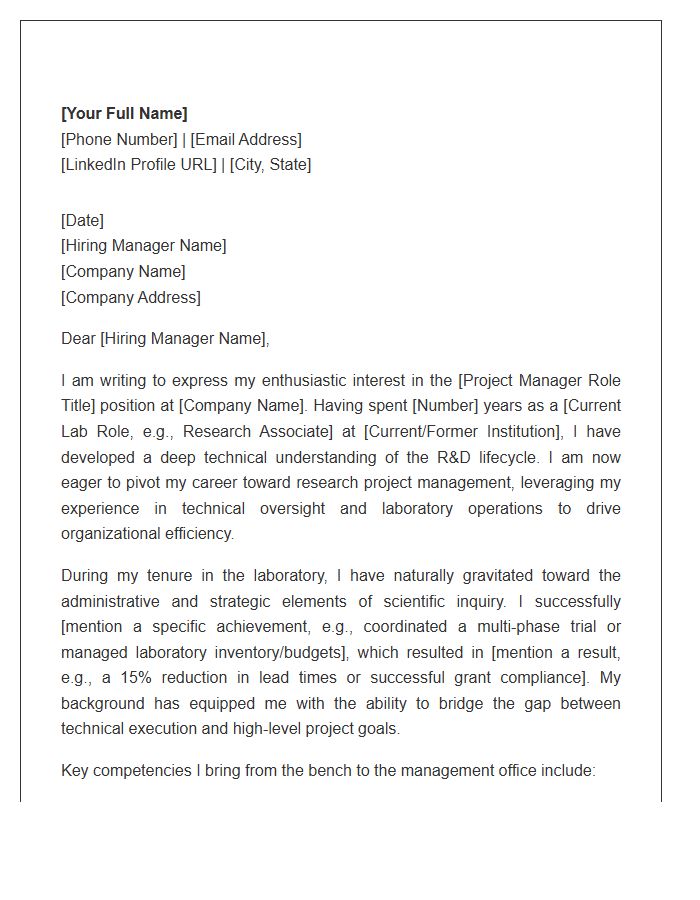 Research Project Management Career Pivot Cover Letter Template For Lab Workers