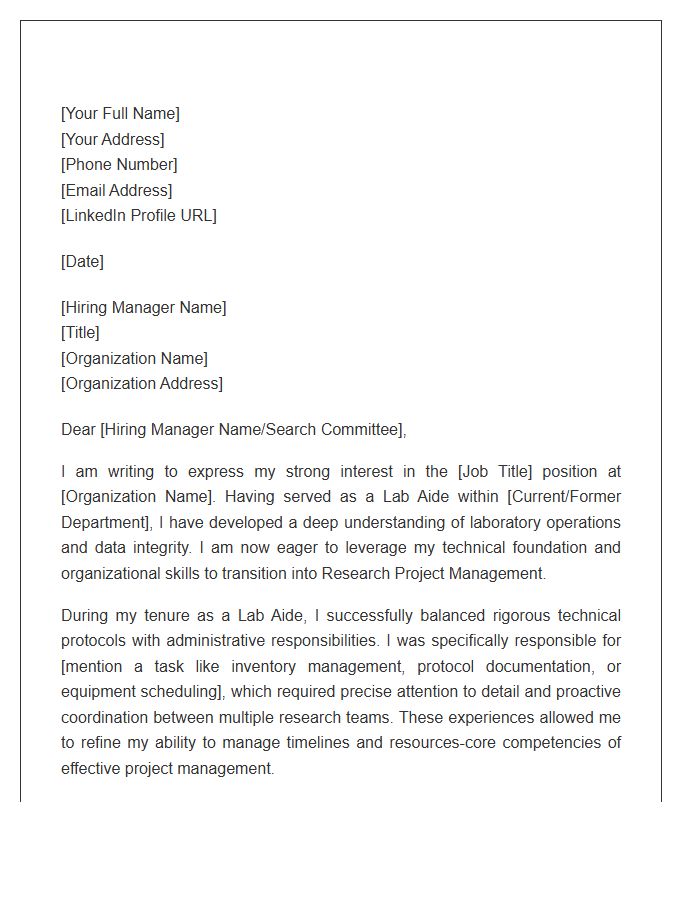 Transitioning Lab Aide To Research Project Management Cover Letter Template