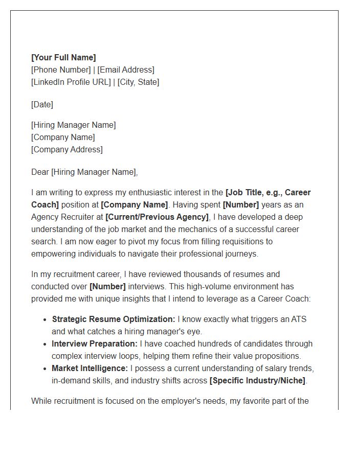Agency Recruiter To Career Coach Cover Letter Template