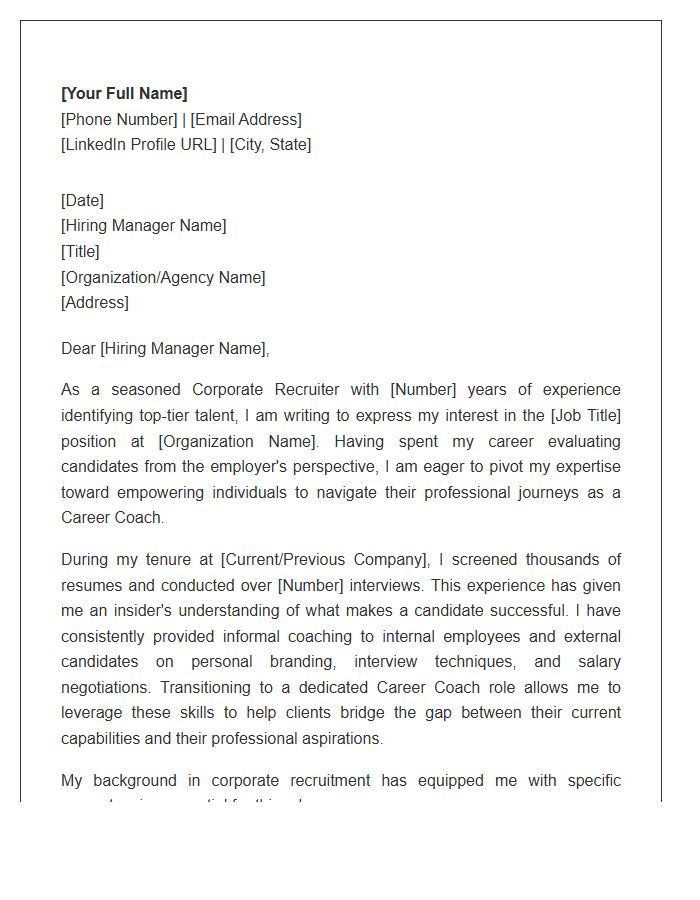 Corporate Recruiter To Career Coach Cover Letter Template