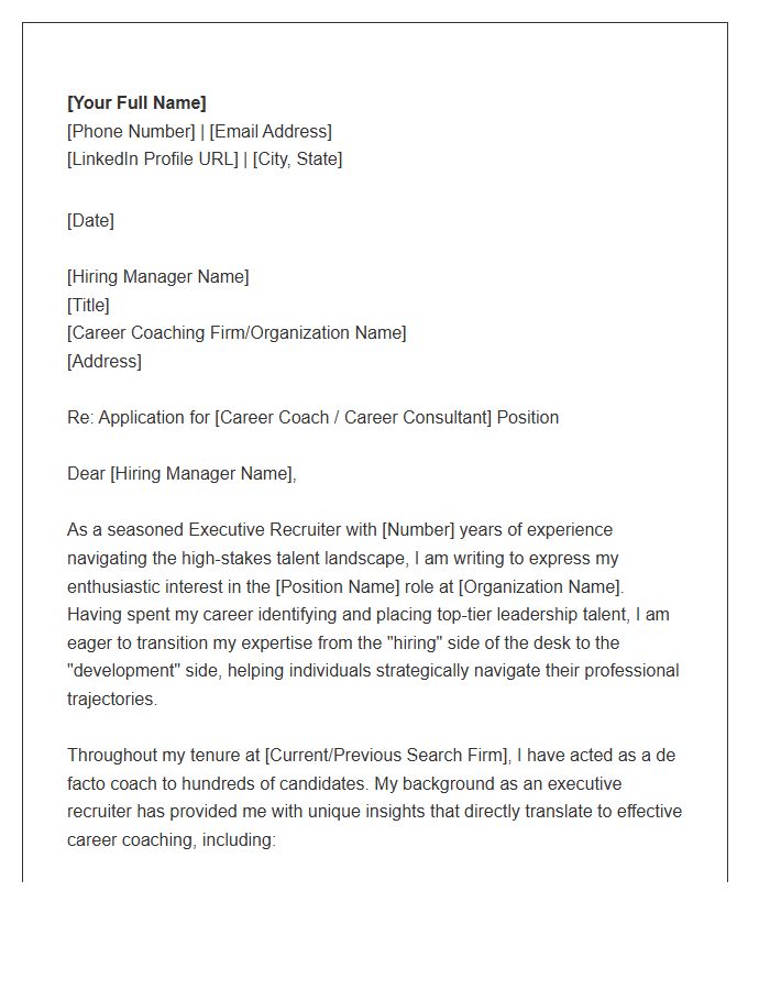 Executive Recruiter To Career Coach Cover Letter Template