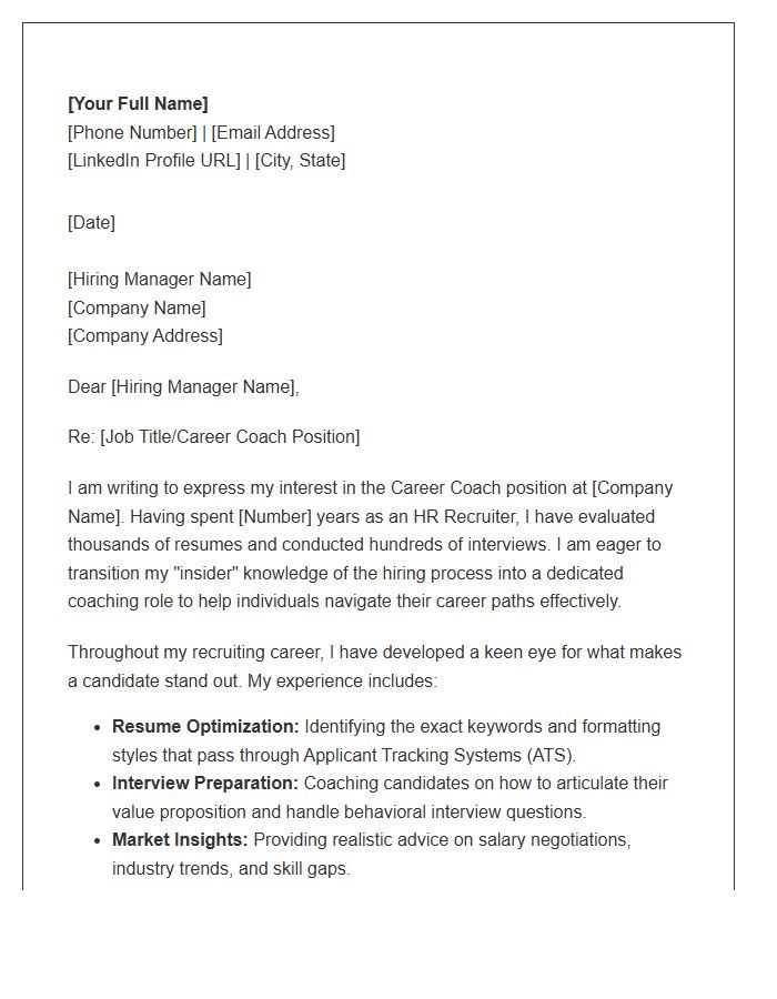 Human Resources Recruiter To Career Coach Cover Letter Template