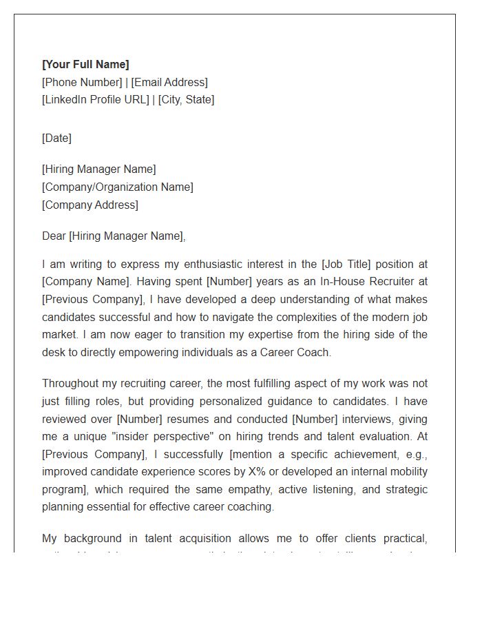 In-House Recruiter To Career Coach Cover Letter Template