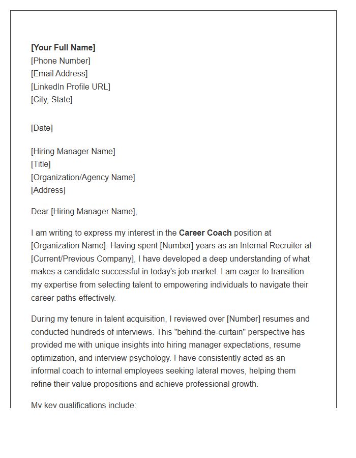 Internal Recruiter To Career Coach Cover Letter Template
