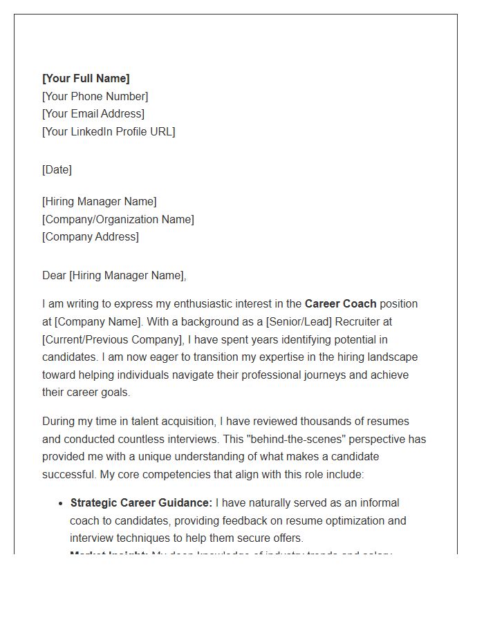 Recruiter To Career Coach Cover Letter Template