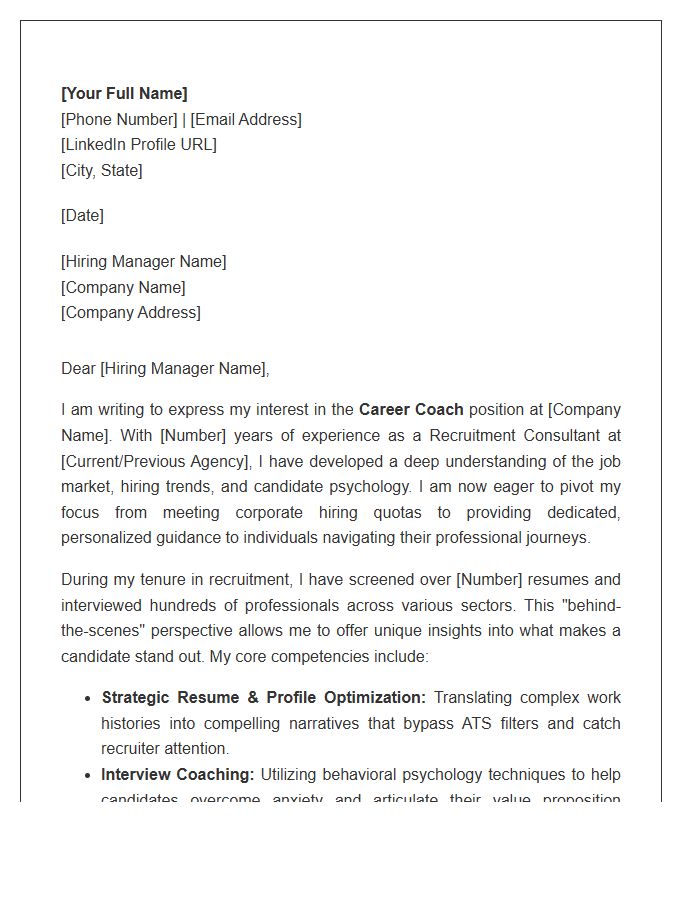 Recruitment Consultant To Career Coach Cover Letter Template