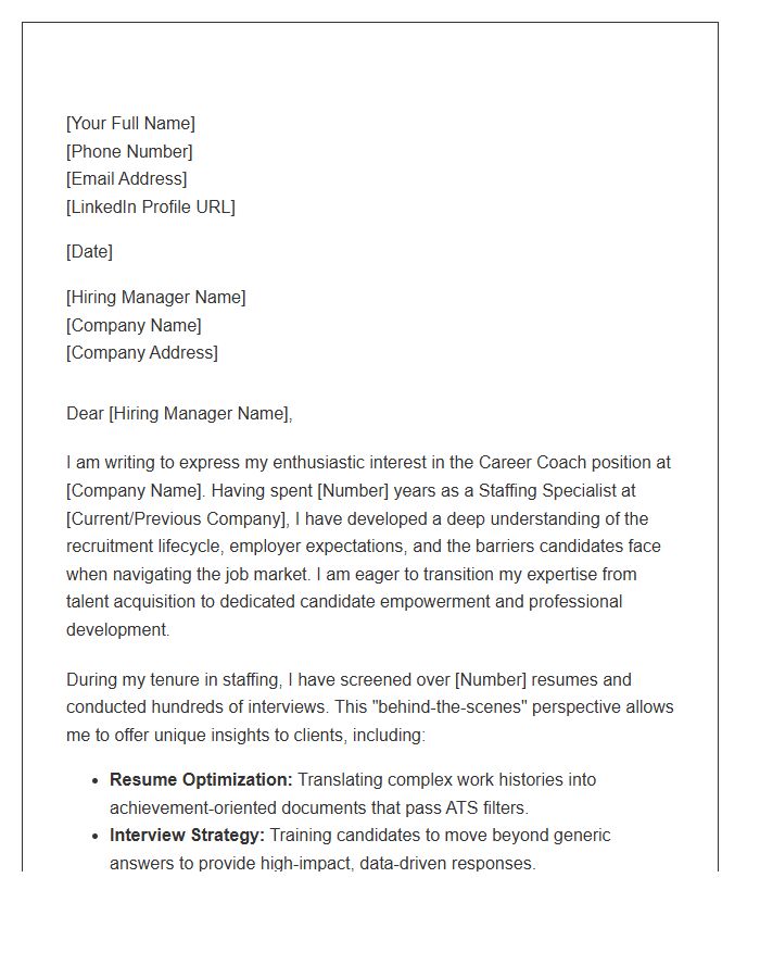 Staffing Specialist To Career Coach Cover Letter Template