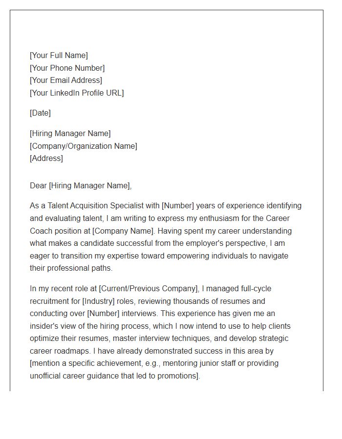 Talent Acquisition Specialist To Career Coach Cover Letter Template