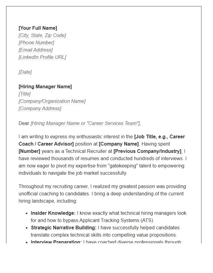 Technical Recruiter To Career Coach Cover Letter Template