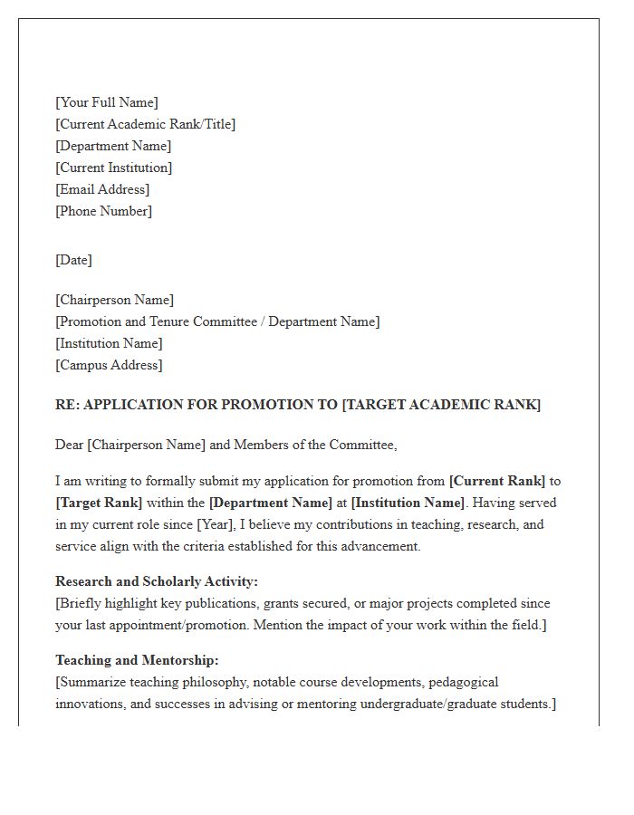 Academic Faculty Internal Promotion Cover Letter Template