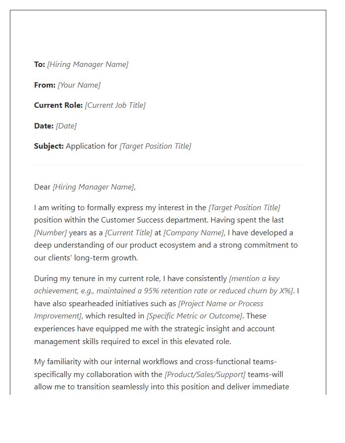 Customer Success Internal Promotion Cover Letter Template
