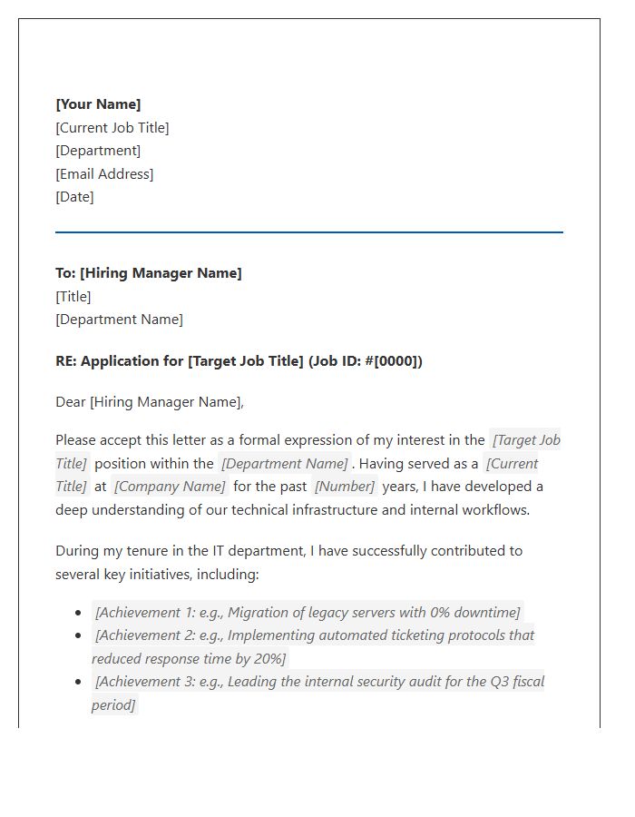 Information Technology Internal Promotion Cover Letter Template