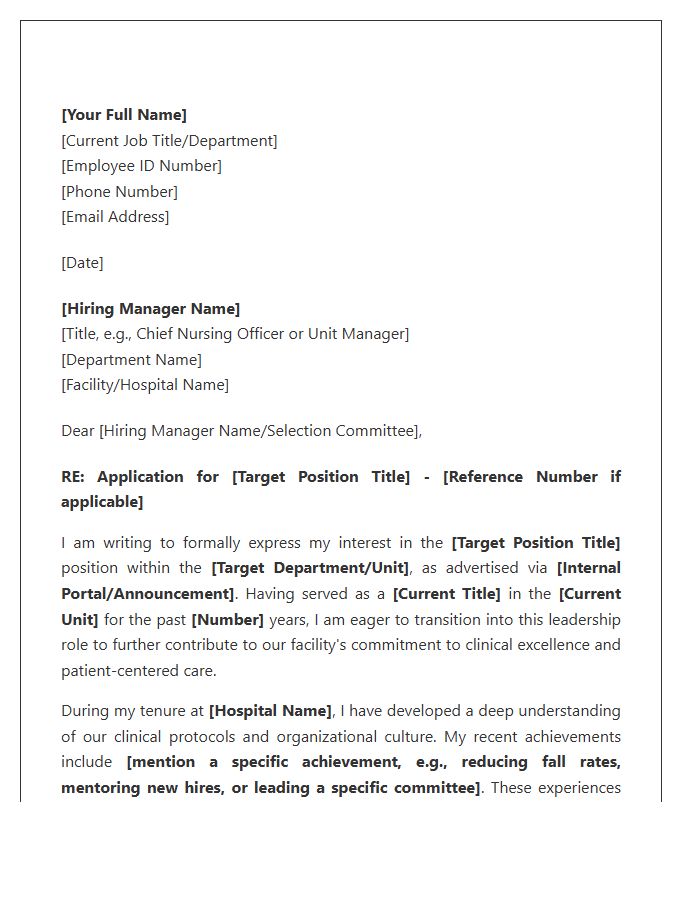 Nursing Staff Internal Promotion Cover Letter Template