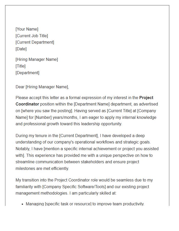 Project Coordinator Internal Promotion Cover Letter Template