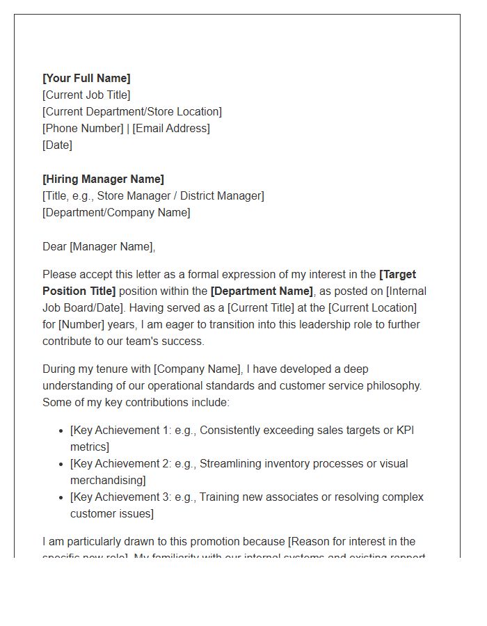 Retail Department Internal Promotion Cover Letter Template