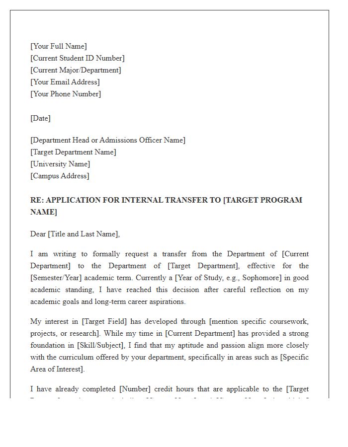 Academic Department Transfer Cover Letter Template