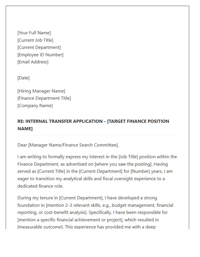 Finance Department Transfer Cover Letter Template