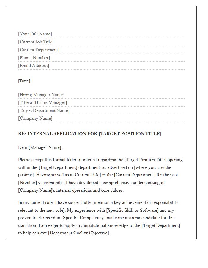 Formal Department Transfer Cover Letter Template