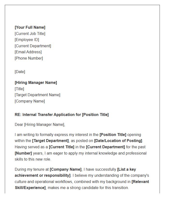 Human Resources Department Transfer Cover Letter Template