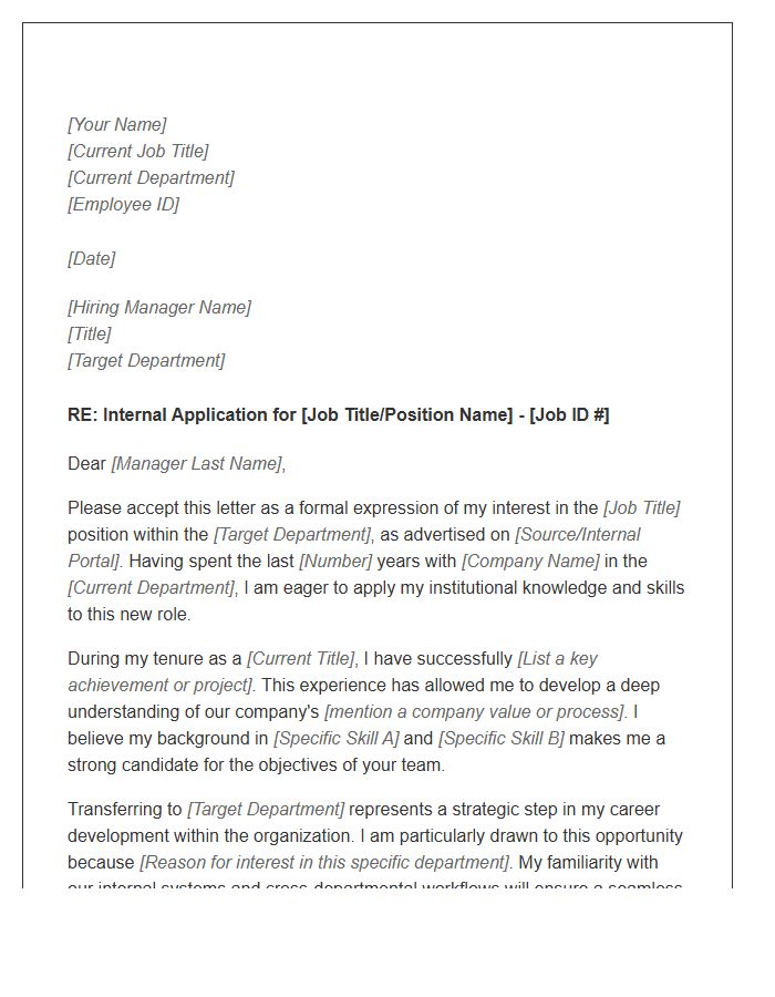 Internal Department Transfer Cover Letter Template