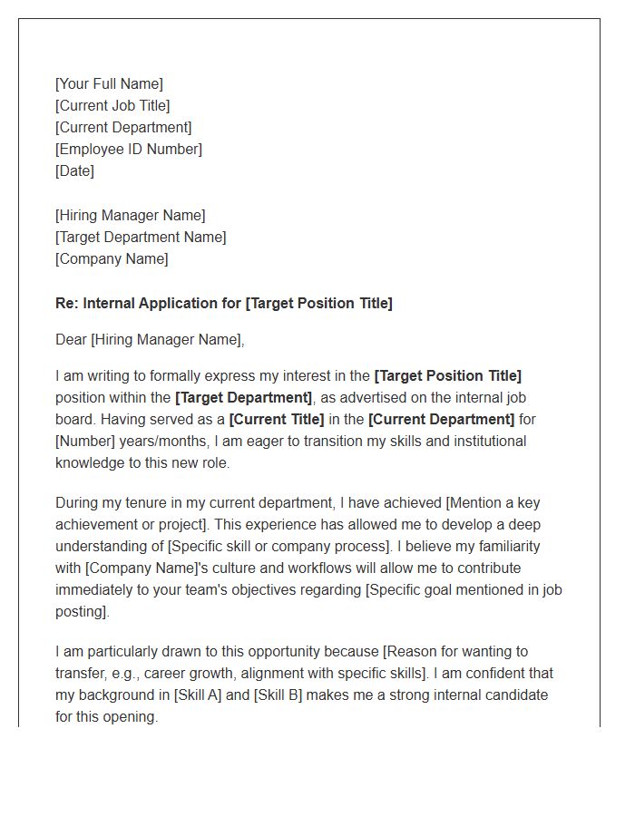 Internal Job Department Transfer Cover Letter Template