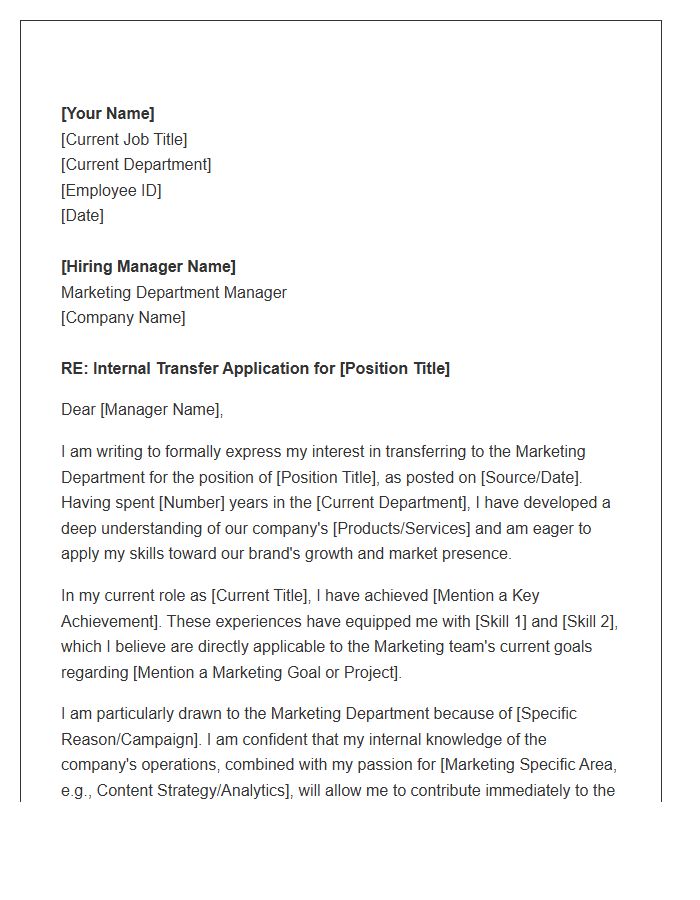 Marketing Department Transfer Cover Letter Template