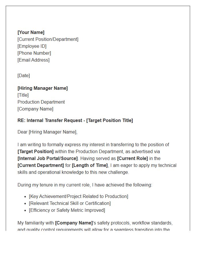 Production Department Transfer Cover Letter Template