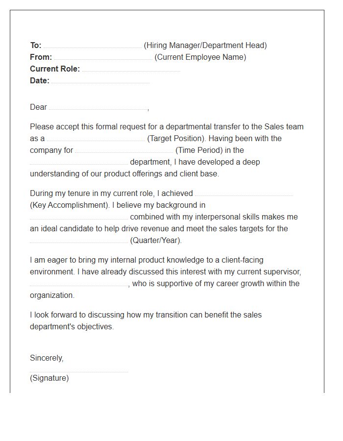 Sales Department Transfer Cover Letter Template
