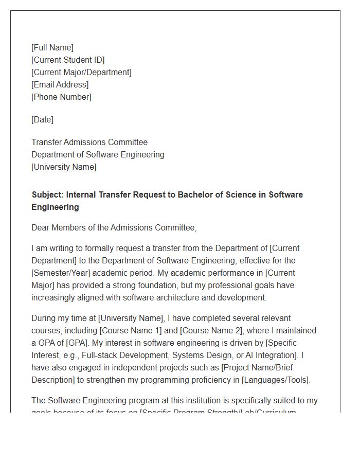 Software Engineering Department Transfer Cover Letter Template