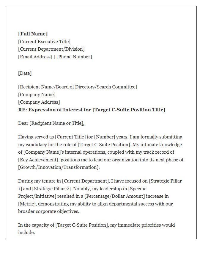 C-Suite Internal Advancement Cover Letter Template