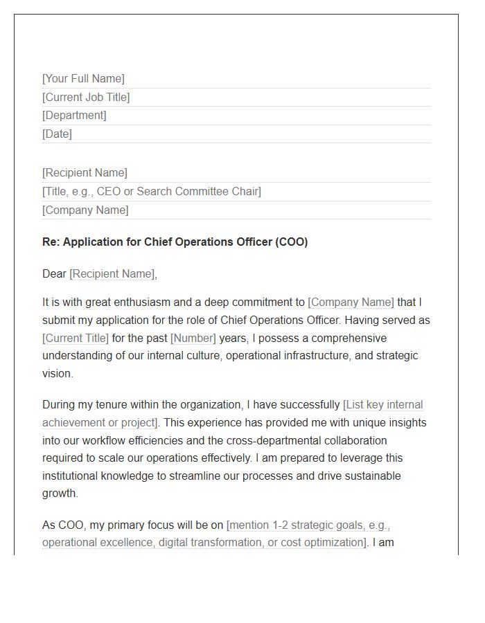Chief Operations Officer Internal Cover Letter Template