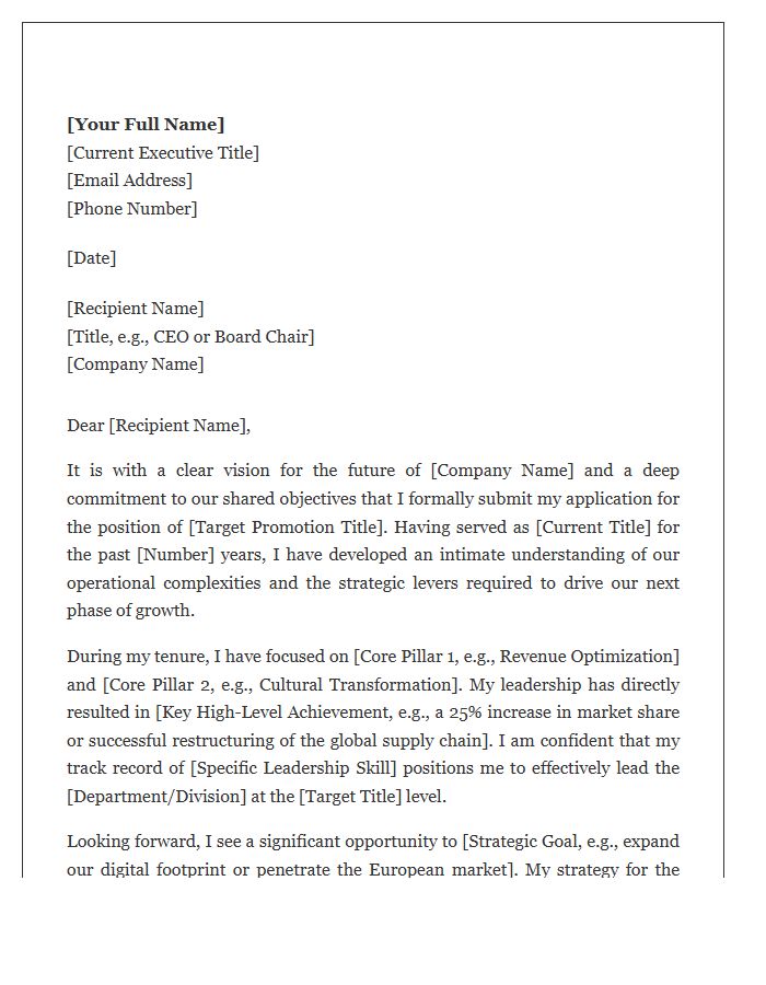 Executive Promotion Cover Letter Template
