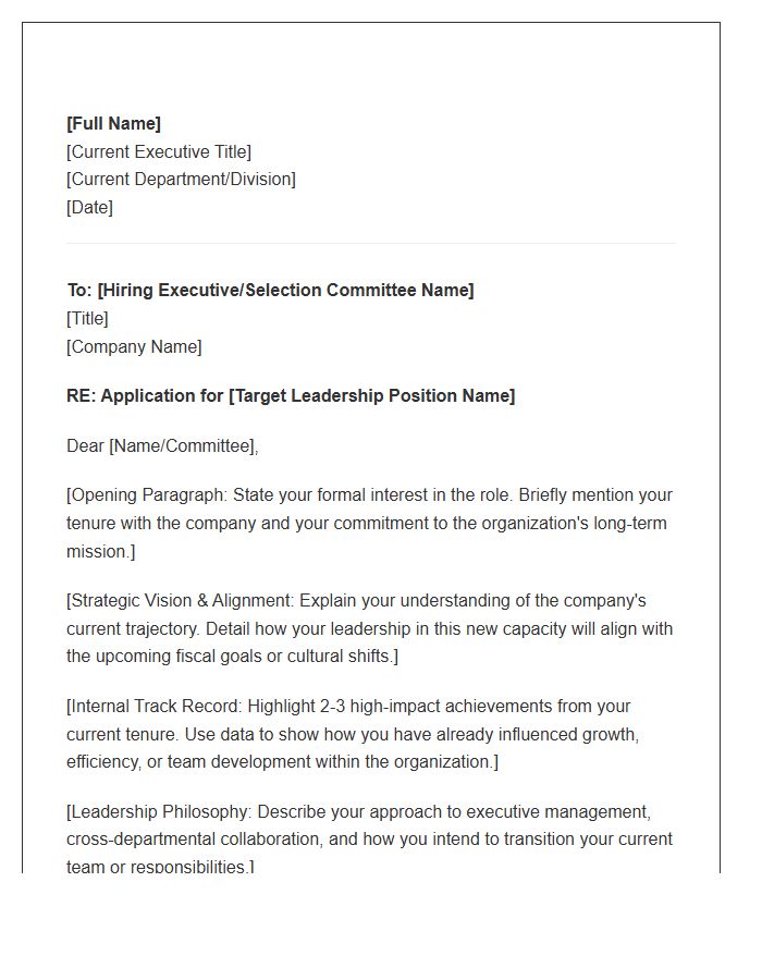 High Level Leadership Internal Candidate Cover Letter Template