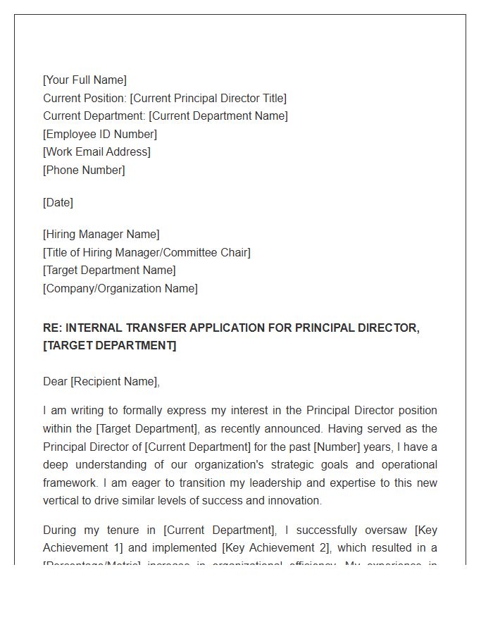 Principal Director Internal Transfer Cover Letter Template