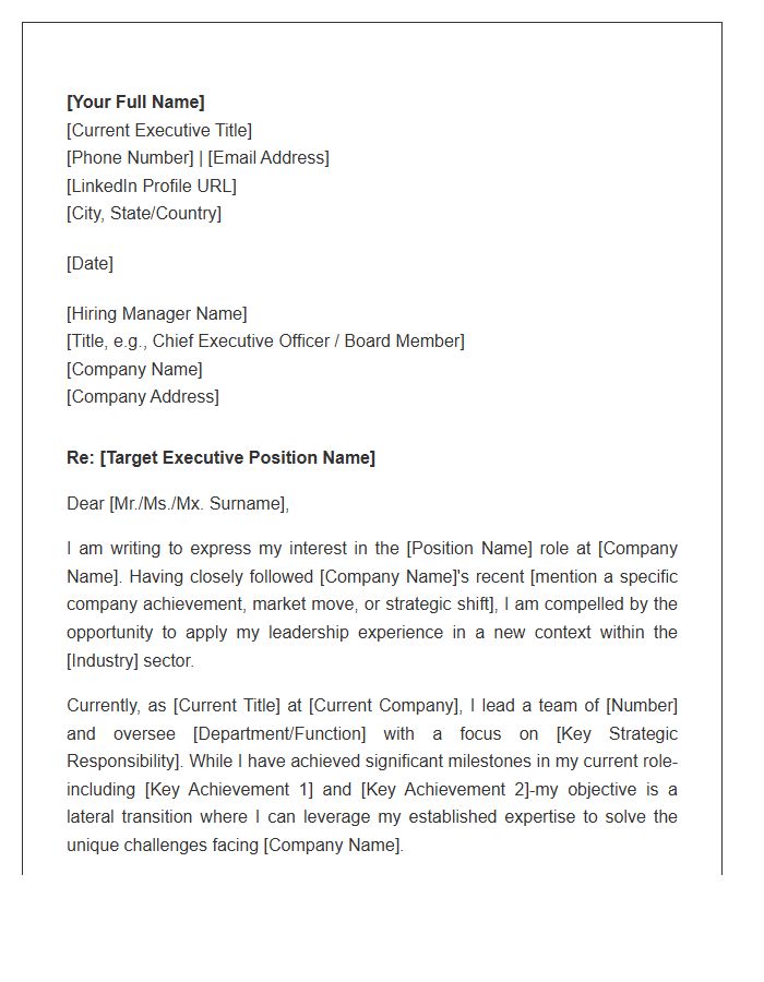 Senior Management Lateral Move Cover Letter Template