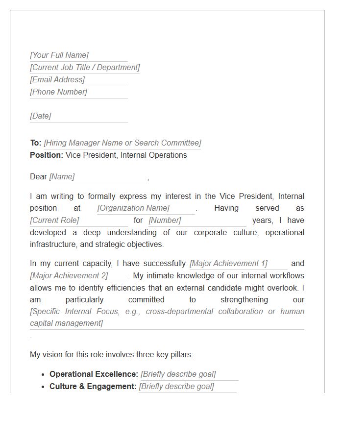Vice President Internal Application Cover Letter Template