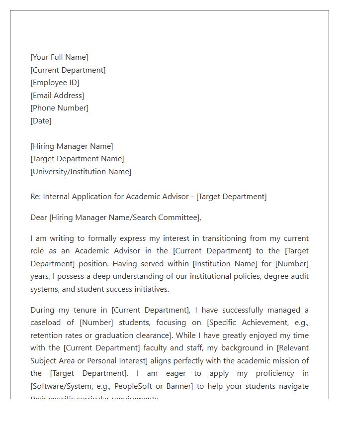 Academic Advisor Department Swap Cover Letter Template