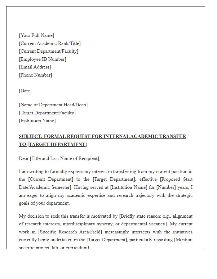 Academic Staff Transfer Cover Letter Template
