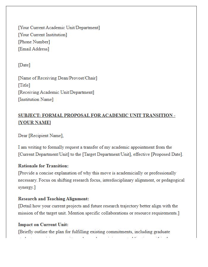 Academic Unit Transition Cover Letter Template
