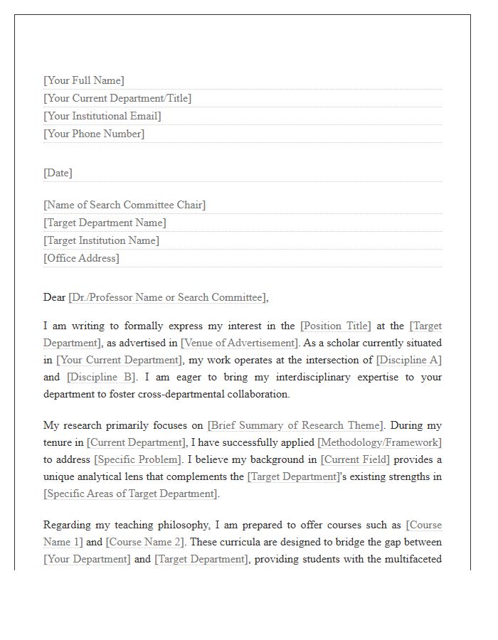 Cross-Department Academic Application Cover Letter Template