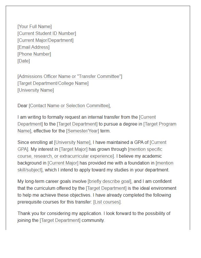 Higher Education Internal Transfer Cover Letter Template