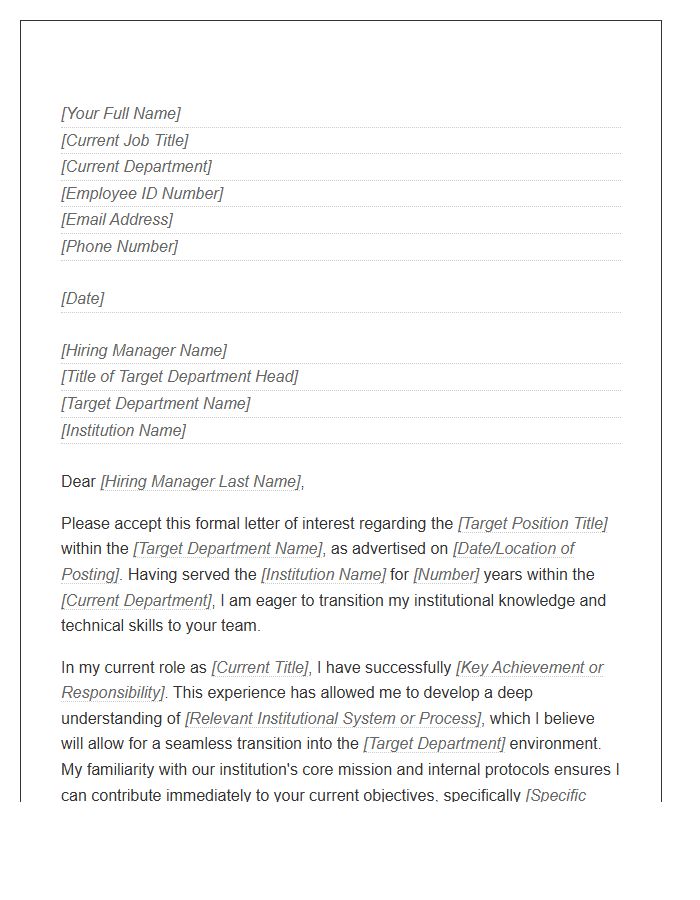 Institutional Department Reassignment Cover Letter Template