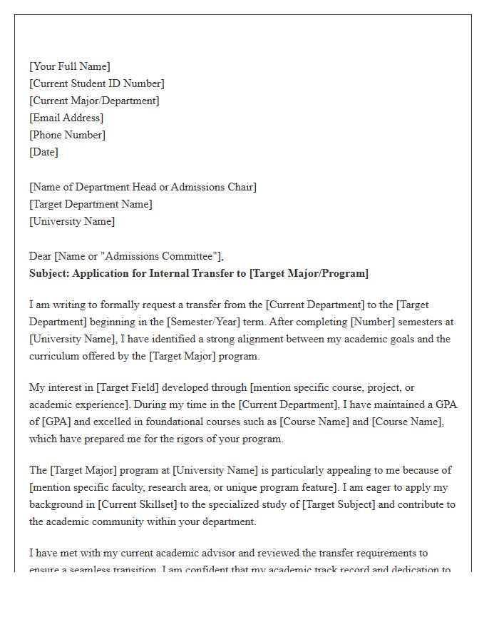 Internal Transfer Academic Cover Letter Template